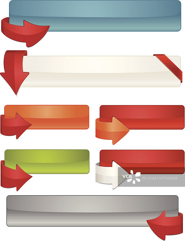 界面图标、banner、箭头：红、蓝、绿、橙、银、白图片素材