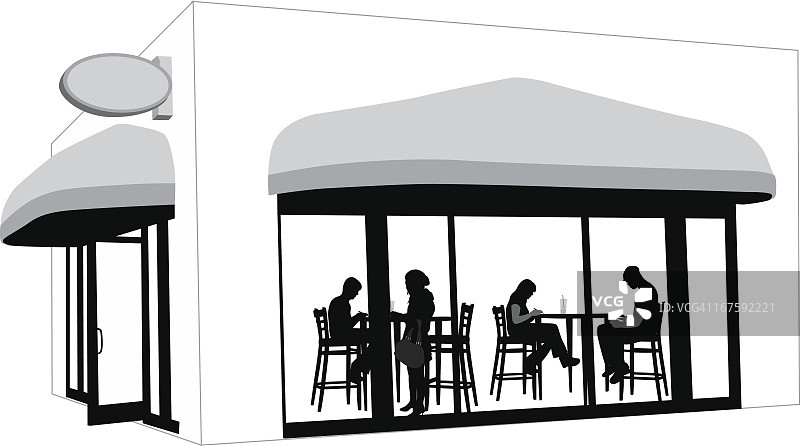 咖啡店景观矢量剪影图片素材