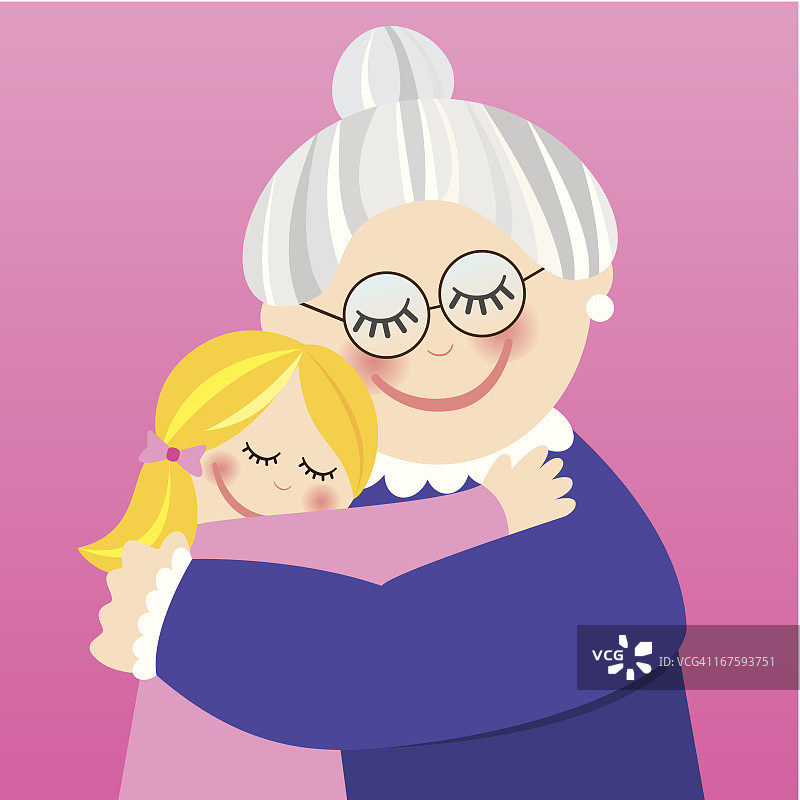 老奶奶拥抱孙女图片素材