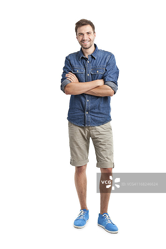 身穿牛仔衬衫的年轻英俊男子图片素材