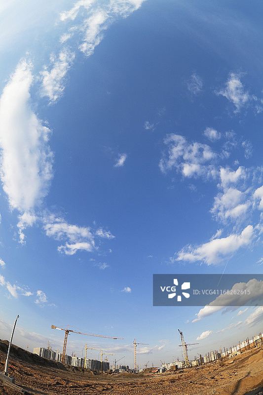 建筑工地的鱼眼镜头视图图片素材