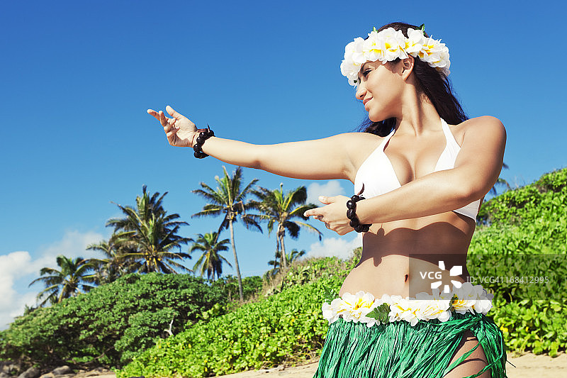 在沙滩上的草裙舞舞者图片素材