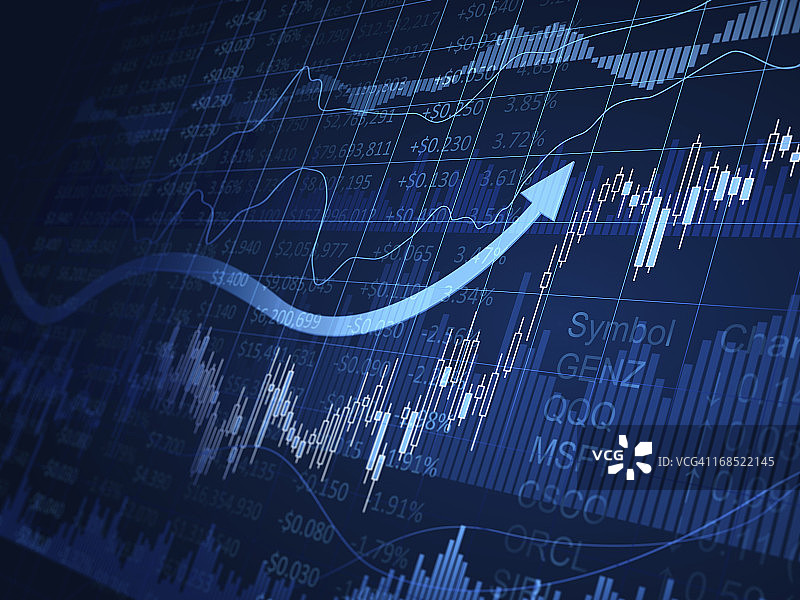 箭头向上的蓝色金融图表图片素材