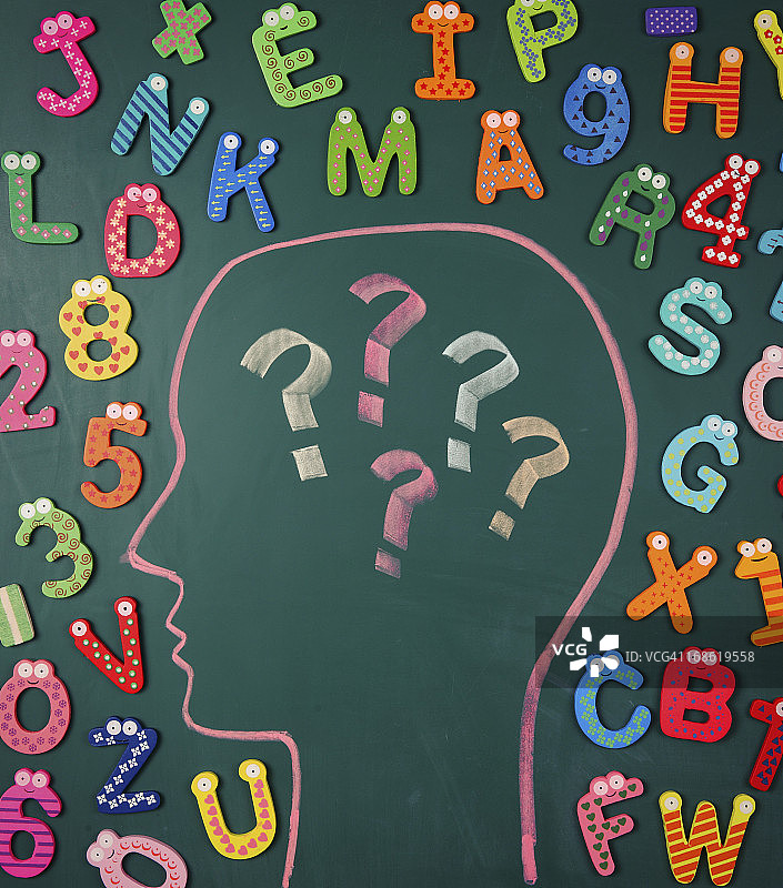 人脑和彩色字母图片素材