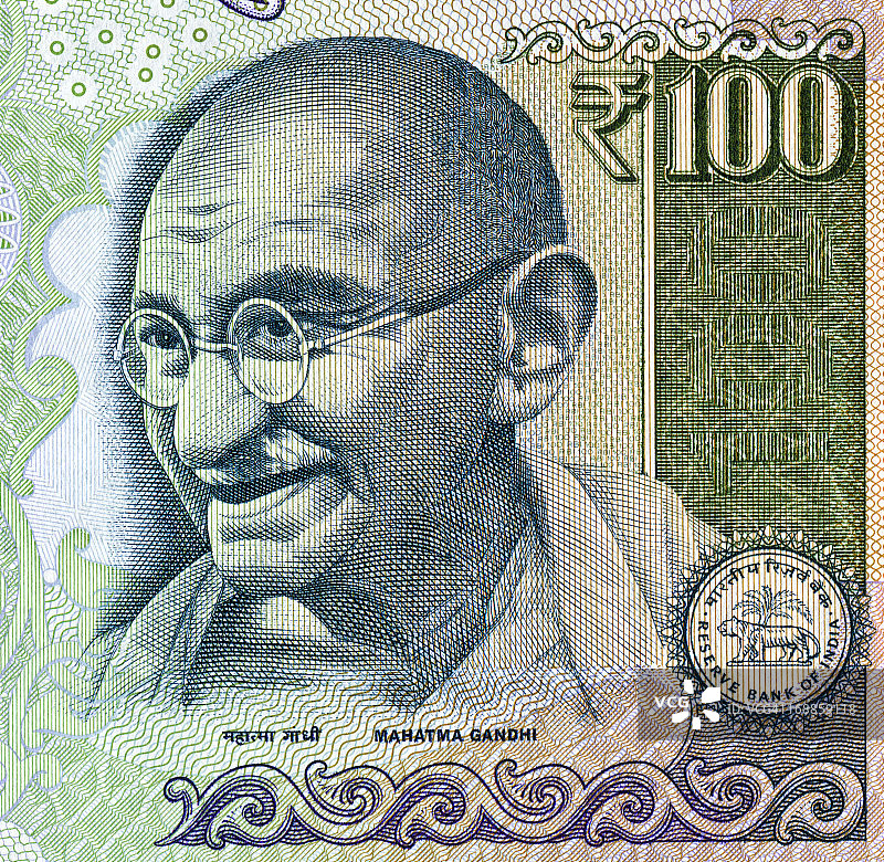 100卢比纸币上的圣雄甘地图片素材