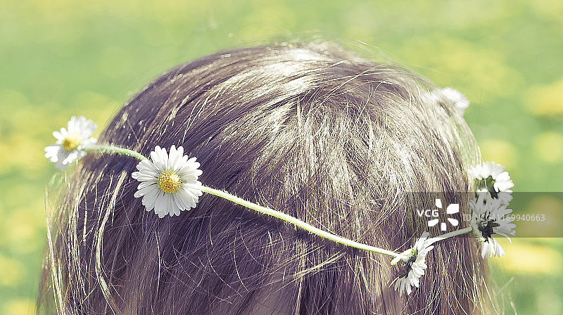 发间的雏菊花环图片素材