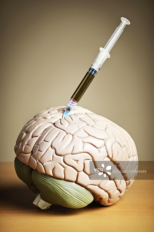 药物损害大脑！解剖模型上的皮下注射图片素材