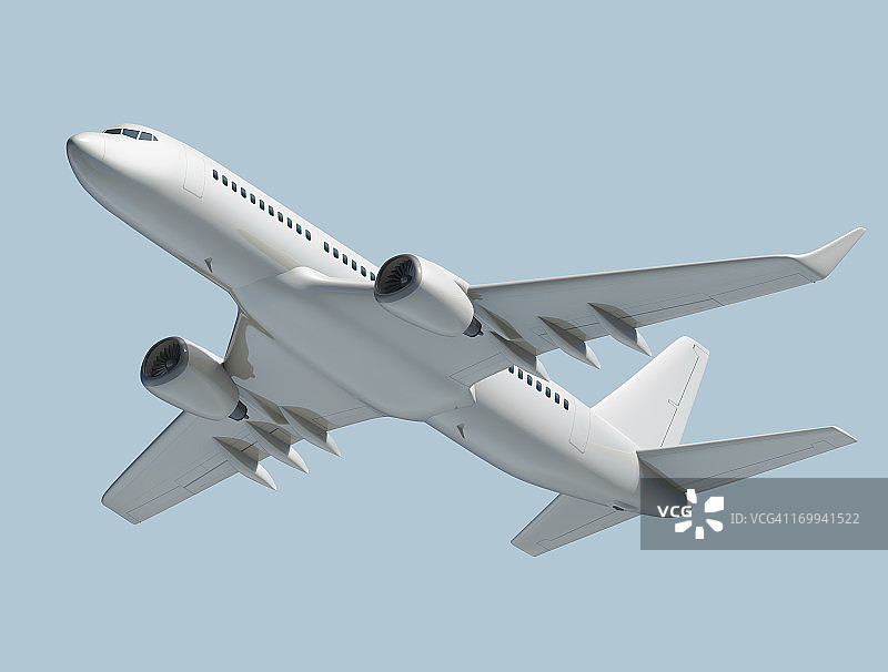 蓝色背景上的客运喷气式飞机图片素材