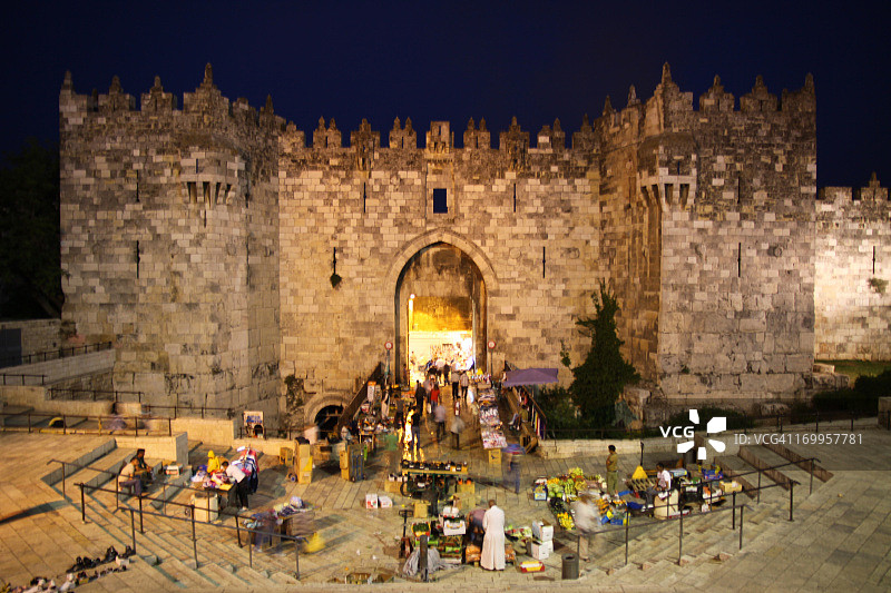 耶路撒冷大马士革门夜景图片素材