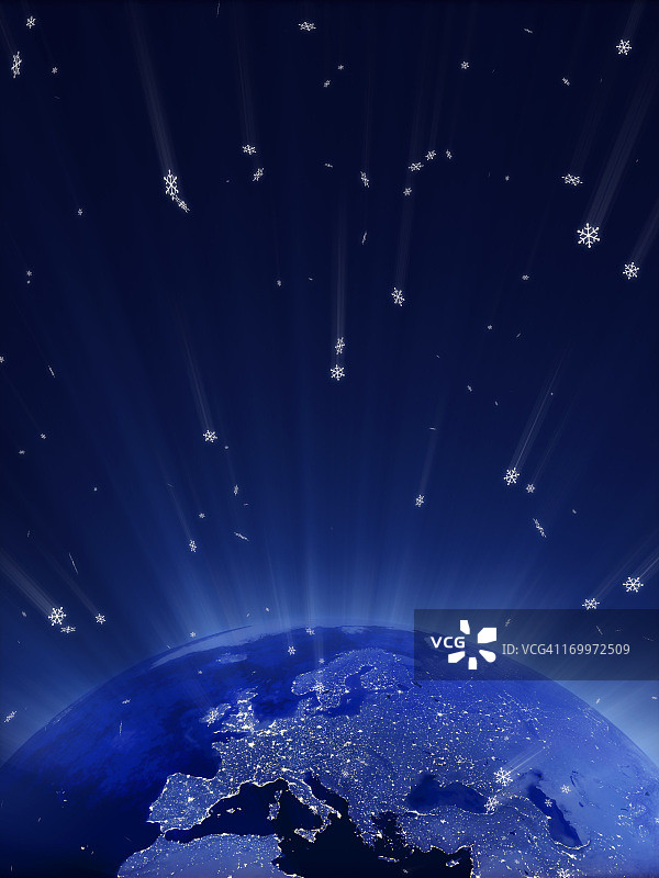 带有雪花的蓝色地球 - 欧洲图片素材