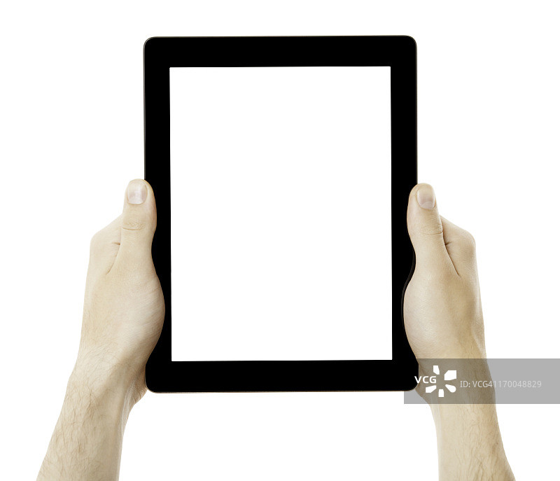手持白色屏幕黑色平板电脑，已隔离图片素材