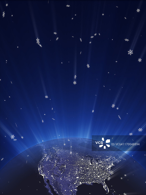 带有雪花的蓝色地球 - 北美洲图片素材