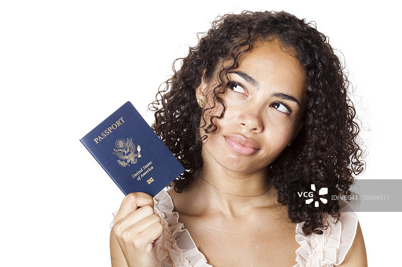 可爱女孩拿着美国护照图片素材