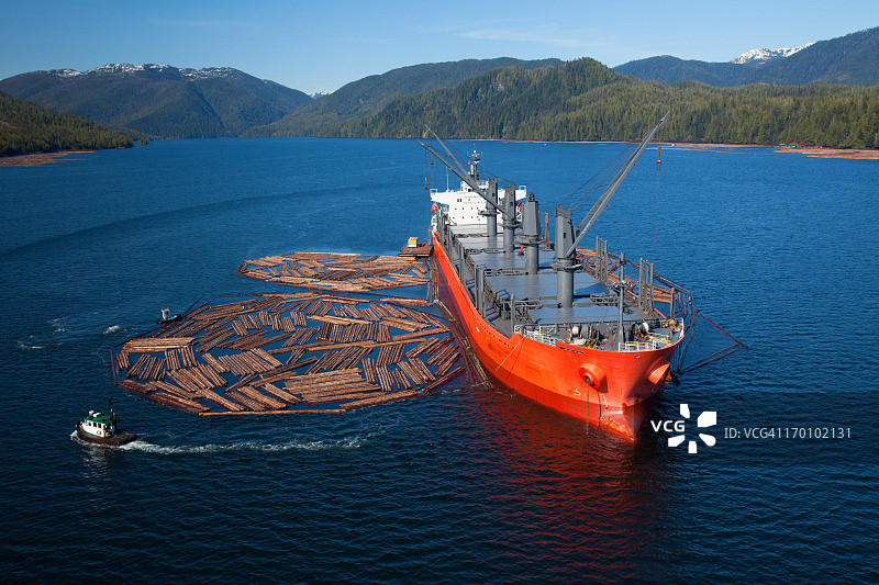 木材运输船航拍照片图片素材