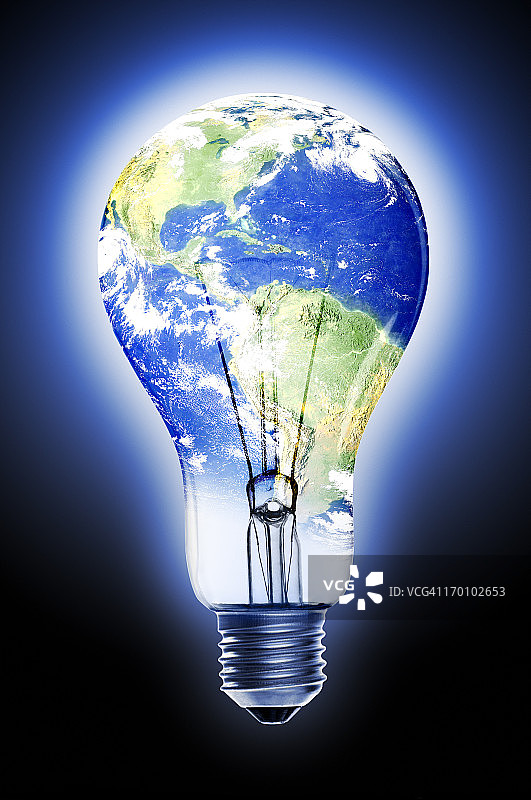发光灯泡与世界地图图片素材