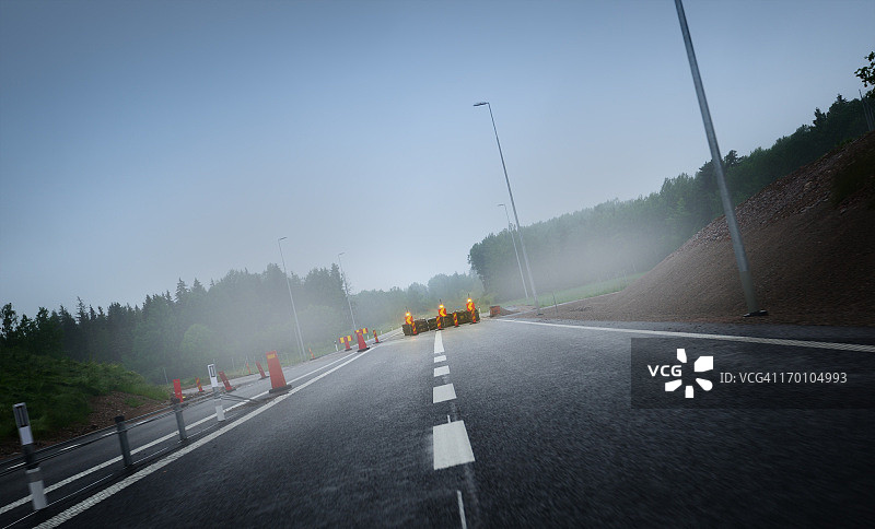 道路上的道路施工图片素材