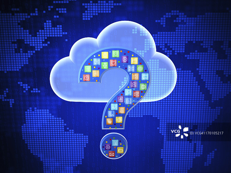 选择云计算应用概念。问号。图片素材