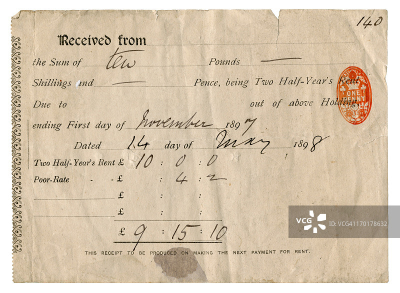 19世纪晚期英国收据图片素材