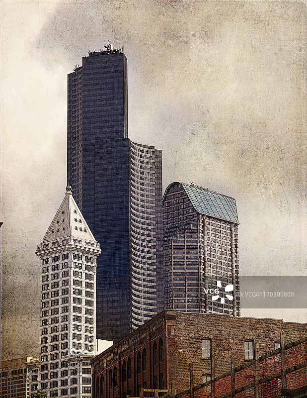 四轮飞行器集群天际线图片素材