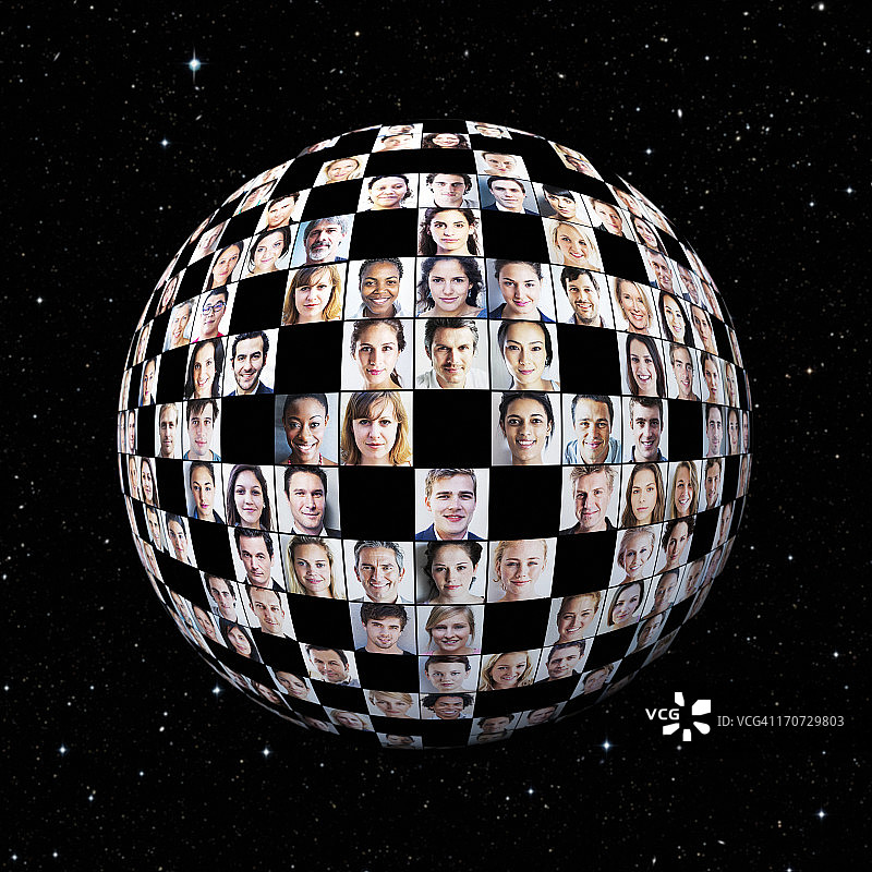 地球上的网格肖像，夜空为背景图片素材