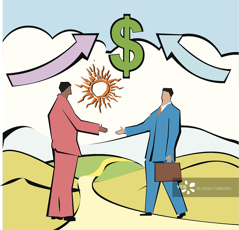 在美元符号前握手的商人图片素材