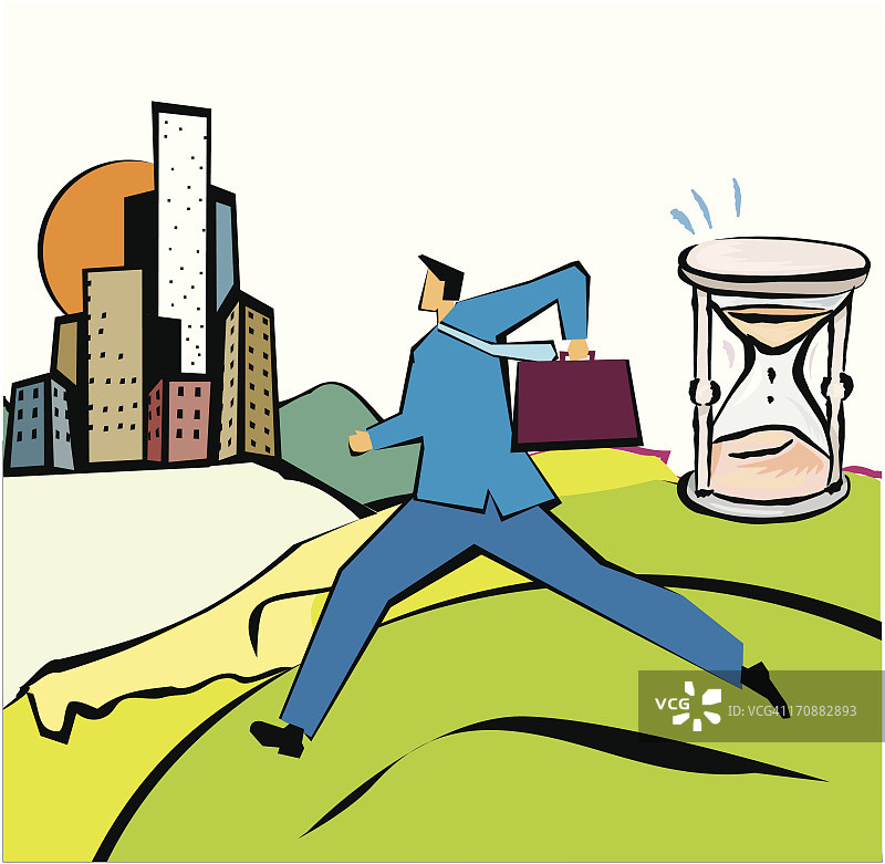 商人拿着沙漏奔跑图片素材