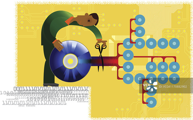 男子试图阻止软件盗版的概念图图片素材