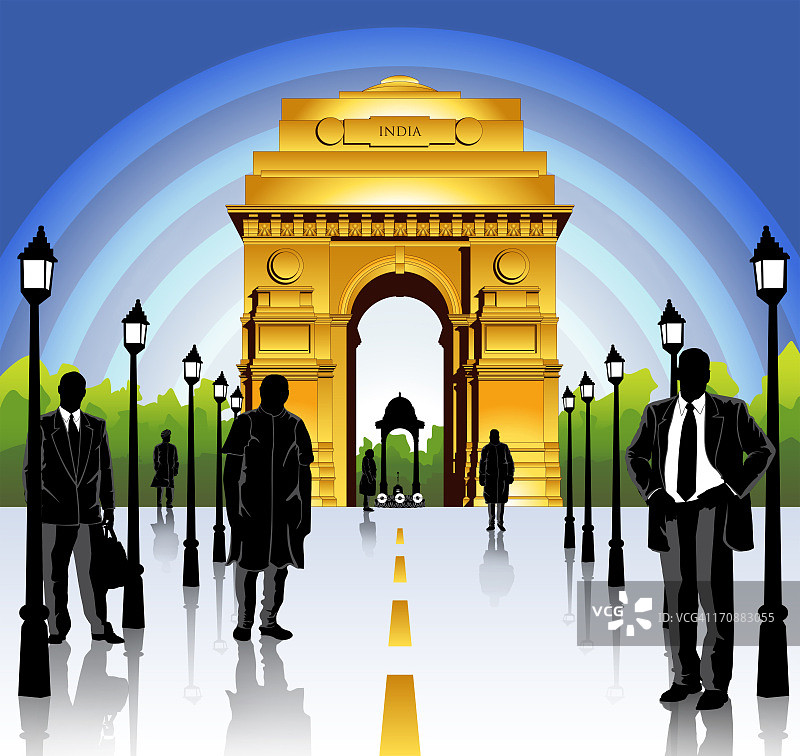 印度新德里印度门前的政治人物和商人图片素材