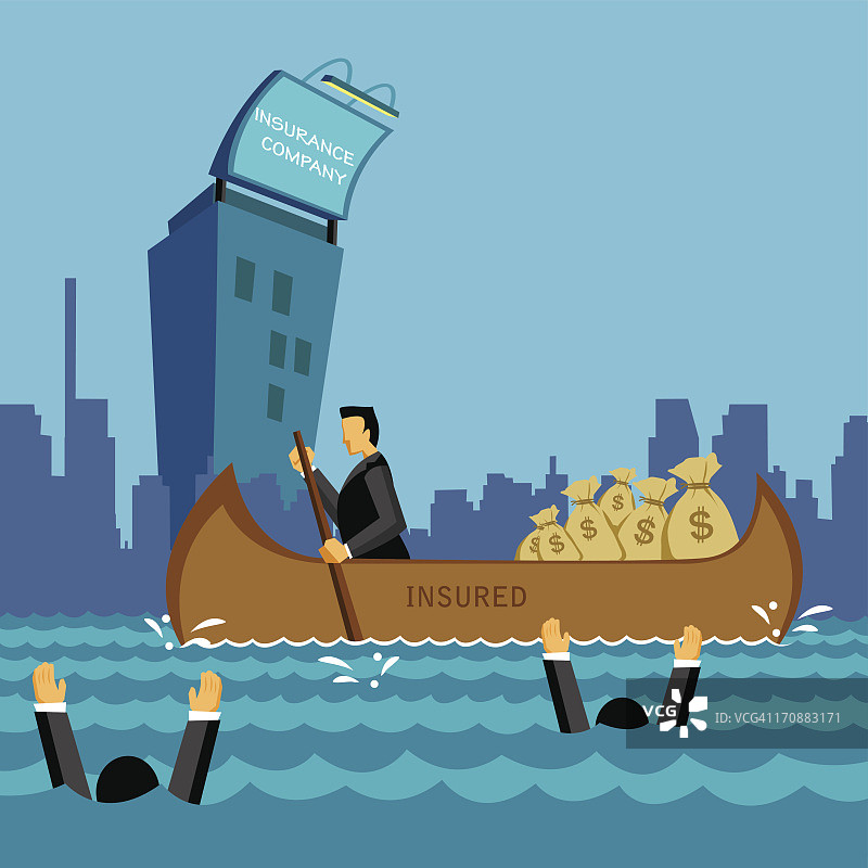 商人乘坐有保险的船只在海上航行，船上有钱袋图片素材