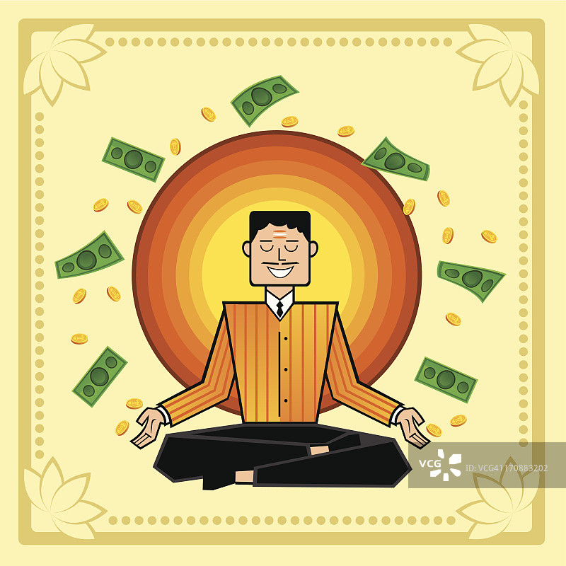 在金钱漩涡中冥想的男人图片素材