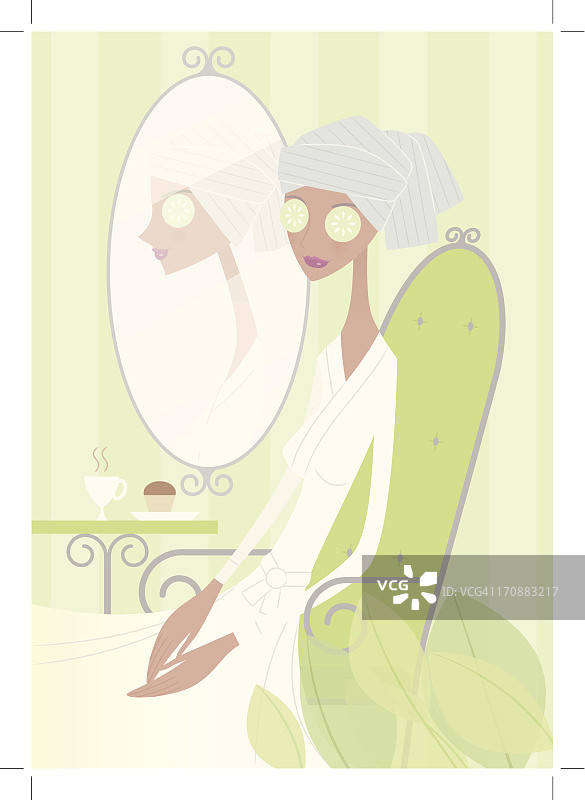 眼睛上敷着黄瓜片的女人图片素材