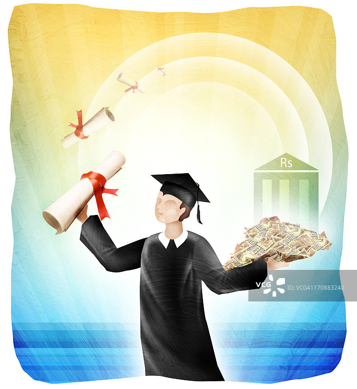 大学生手持毕业证书和钱图片素材