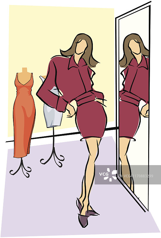 站在镜子前的时尚模特图片素材