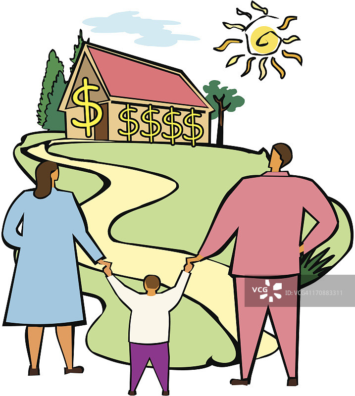 一对夫妇和他们的儿子在看房子图片素材