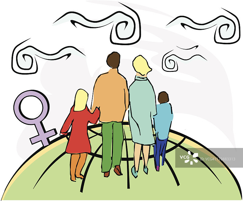 一对夫妇带着两个孩子行走的背影图片素材