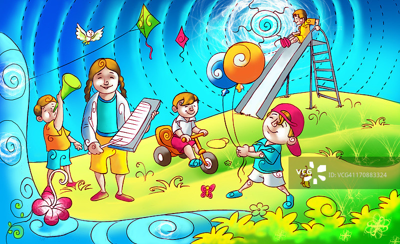 孩子们在花园里玩耍图片素材