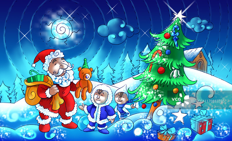 圣诞老人给孩子送礼物图片素材