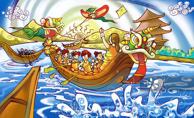 人们参加中国龙舟比赛图片素材