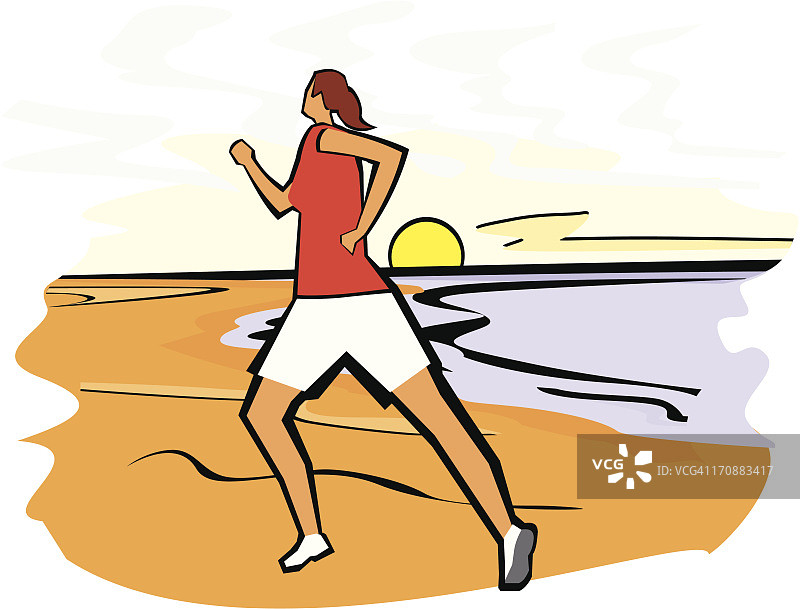 在海滩上跑步的女人图片素材