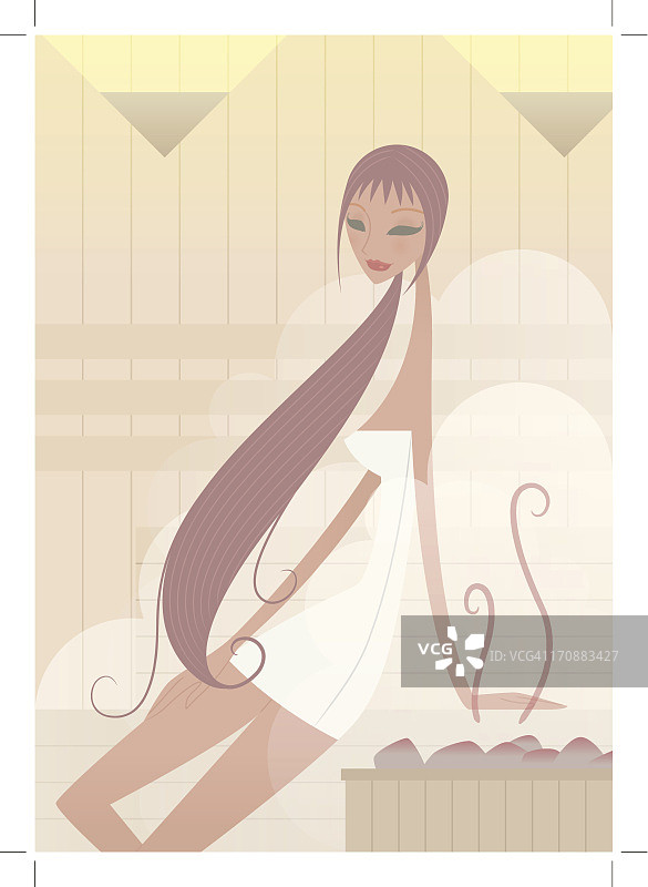 女人享受桑拿浴图片素材