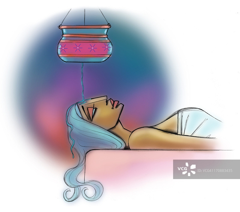 女人在印度接受滴油按摩疗法图片素材