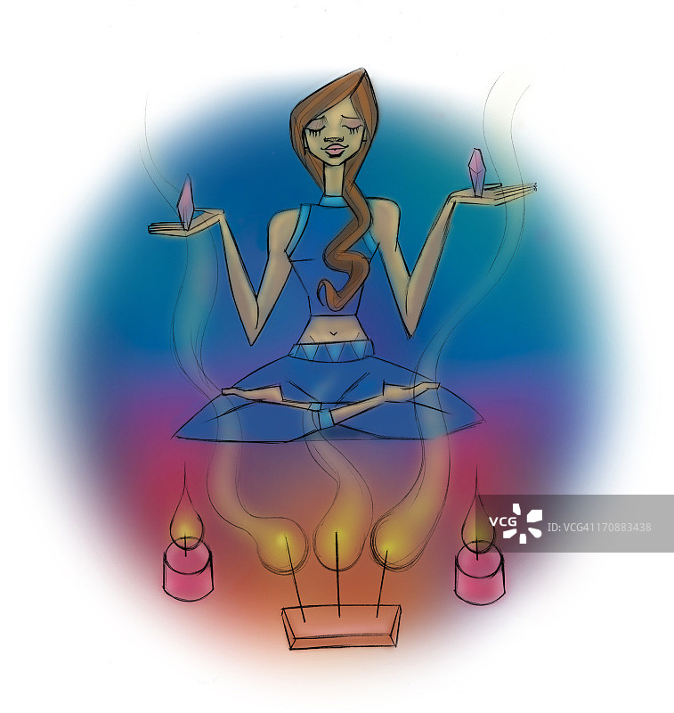 在香炉前冥想的女人图片素材