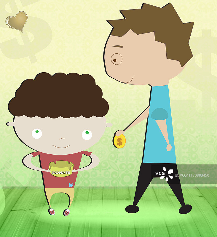 男人给男孩一枚美国硬币图片素材