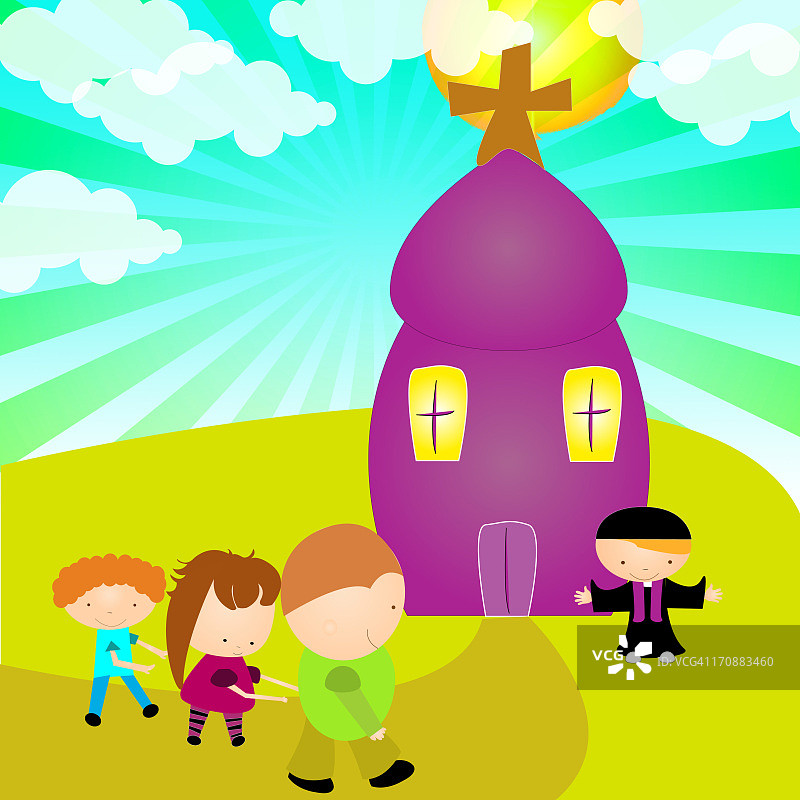 孩子们去教堂图片素材