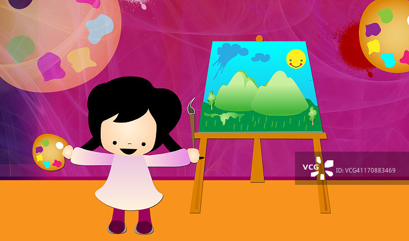 站在画架前的女孩图片素材
