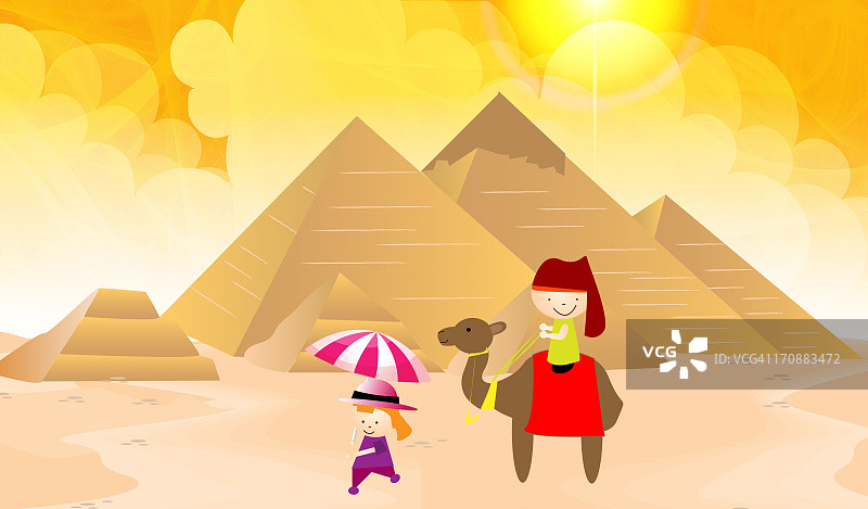 游客在埃及吉萨金字塔群与导游合影图片素材