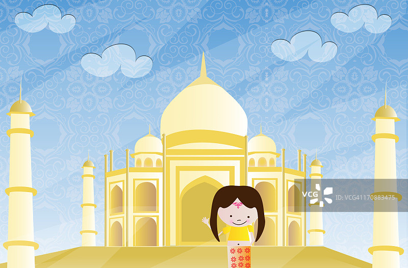 站在印度北方邦阿格拉泰姬陵前的女孩图片素材