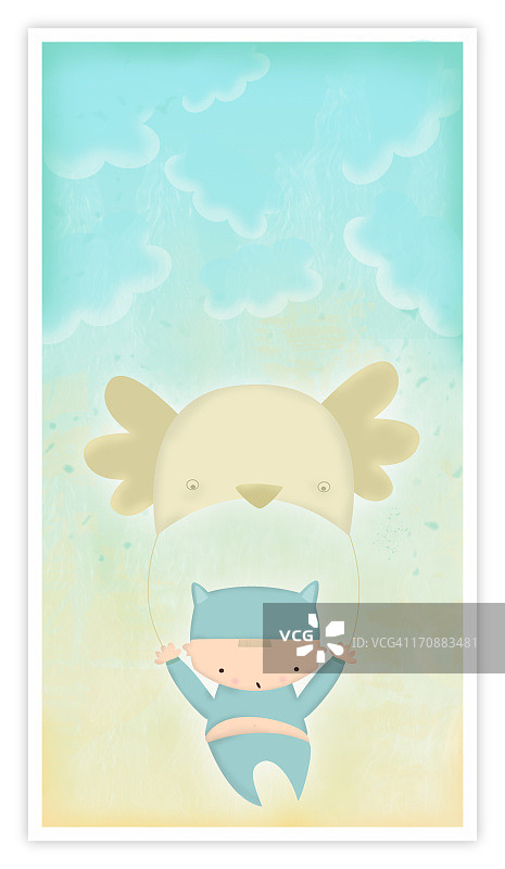 仰视角度：男孩玩滑翔伞图片素材