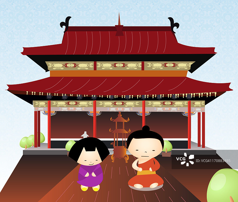 中国寺院里祈祷的僧侣和尼姑图片素材