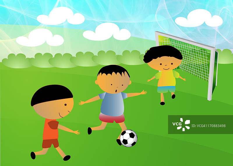 三个男孩在踢足球图片素材